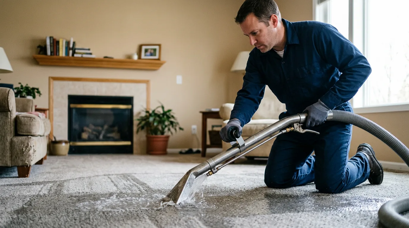 Water damage restoration technician working near Moonachie, NJ